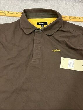 Tenore Rugby Shirt Mens Large Spellout Brown Yellow Long Sleeve Surf Polo NWT